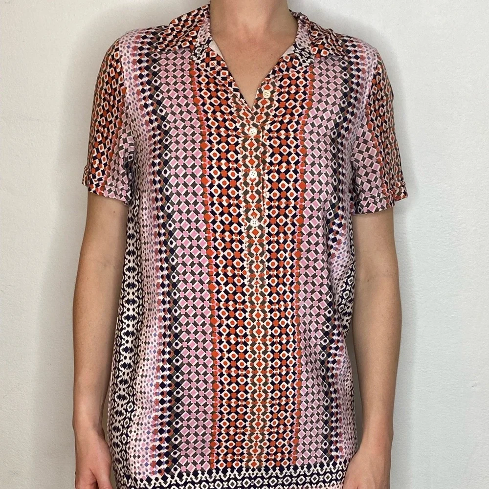 J. Crew Pink and Orange Geometric Short Sleeve Tunic